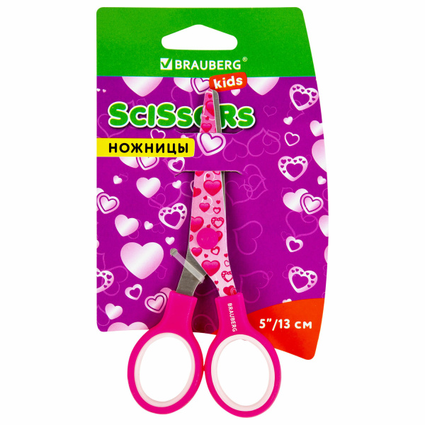 Ножницы BRAUBERG "Hearts" (Сердечки) 130мм, с цветной печатью, в карт. упак. с европодвесом, 232275 Ножницы BRAUBERG "Hearts" (Сердечки) 130мм, с цветной печатью, в карт. упак. с европодвесом, 232275