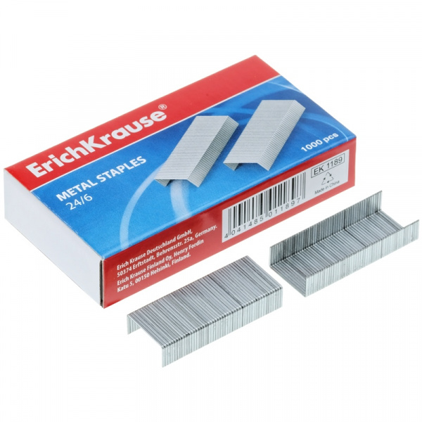 Скобы для степлера №24/6 Erich Krause, никелированные, 1000шт.