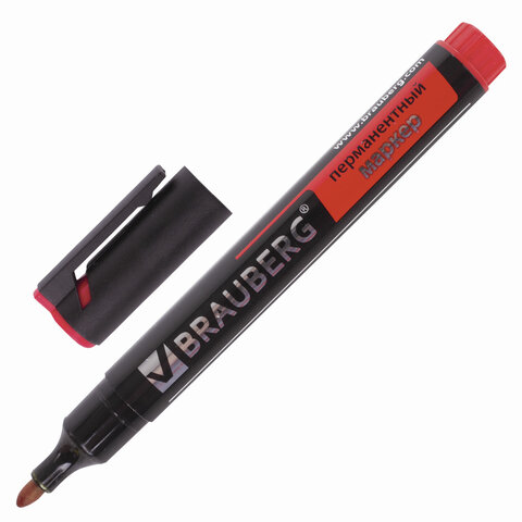 Маркер перманентный (нестираемый) BRAUBERG "Energy", круглый наконечник 3мм, красный, 150477