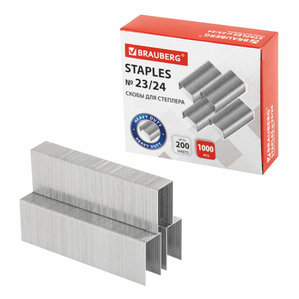 Скобы для степлера №23/24 BRAUBERG 1000шт., на 200 листов