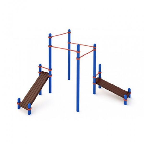 Каскад разноуровневых турников с двумя лавками для преса