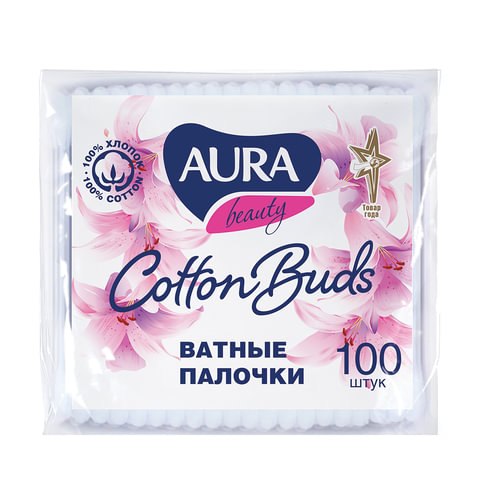 Ватные палочки AURA, 100шт, полиэтиленовый пакет