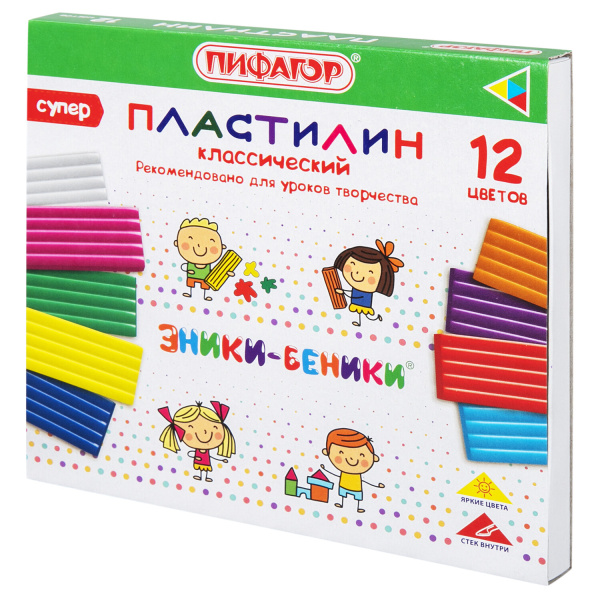 Пластилин классический ПИФАГОР "ЭНИКИ-БЕНИКИ СУПЕР", 12 цветов, 240 грамм, стек, 106429 Пластилин классический ПИФАГОР "ЭНИКИ-БЕНИКИ СУПЕР", 12 цветов, 240 грамм, стек, 106429