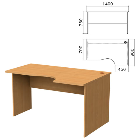 Стол письменный эргономичный "Монолит", 1400х900х750 мм, правый, цвет бук