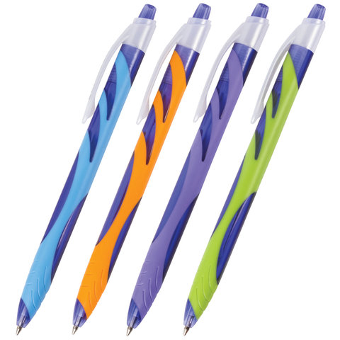 Ручка шариковая BRAUBERG автомат. "Tigra", корп ассорти, толщ.письма 0,7мм, с рез.вставк, 141173,син