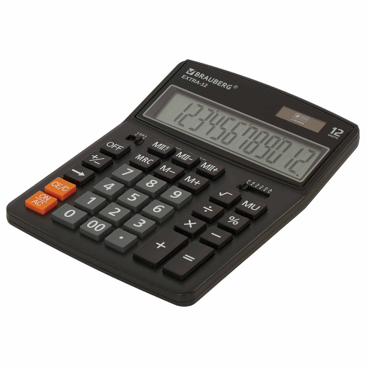 Калькулятор настольный BRAUBERG EXTRA-12-BK (206x155 мм), 12 разрядов, двойное питание, ЧЕРНЫЙ, 2504