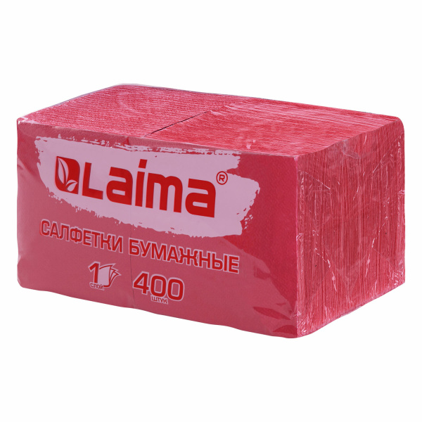Салфетки бумажные 400шт. 24х24см "Big Pack" красные, 100% целлюлоза, LAIMA