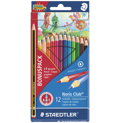 Карандаши цветные STAEDTLER (Германия) "Noris club", 12 цветов+1 ч/графитный, 144 SET1