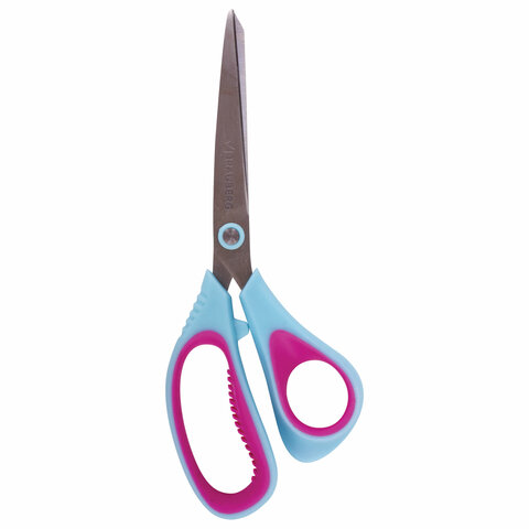 Ножницы BRAUBERG "Extra 3D", 190 мм, ассиметричные, ребристые резиновые вставки, бирюзово-фиолетовые