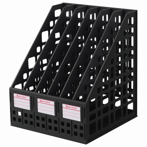 Лоток вертикальный для бумаг BRAUBERG "MAXI Plus", 240 мм, 6 отдел, сетчатый, сборный, черн,237015