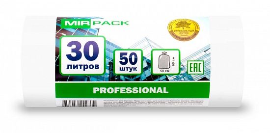 Мешки д/мусора 30л "PROFESSIONAL" в рулоне 50шт., ПНД 7 мкм, размер 50*60  см, прозрачные