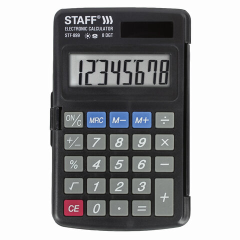 Калькулятор STAFF карманный STF-899, 8 разрядов, двойное питание, 117х74мм