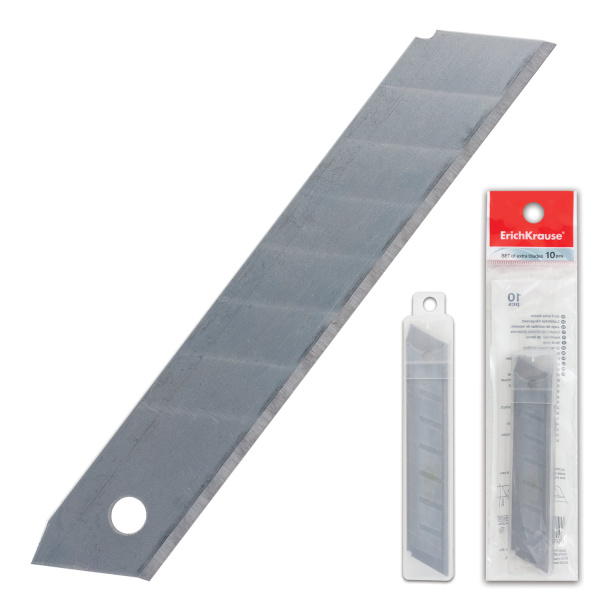 Лезвия для ножей ERICH KRAUSE, КОМПЛЕКТ 10 шт., 18мм, толщина лезвия 0,5мм, в пластик. пенале, 19274