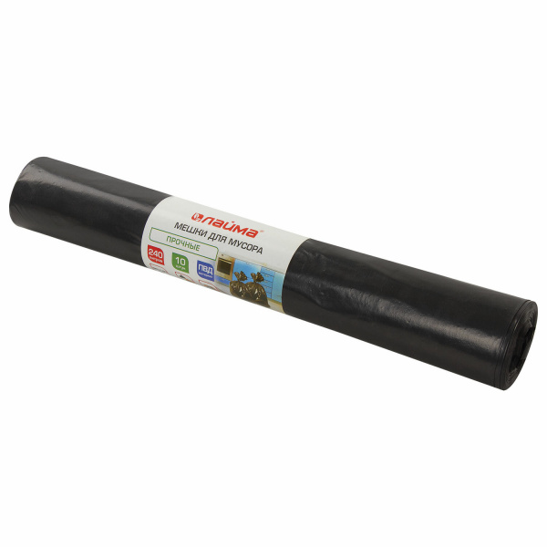 Мешки д/мусора 240л LAIMA в рулоне 10шт., ПВД  50мкм, 90х140см, черные