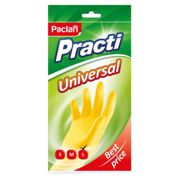 Перчатки резиновые Paclan "Practi.Universal", L, желтые, пакет с европодвесом шк 7650