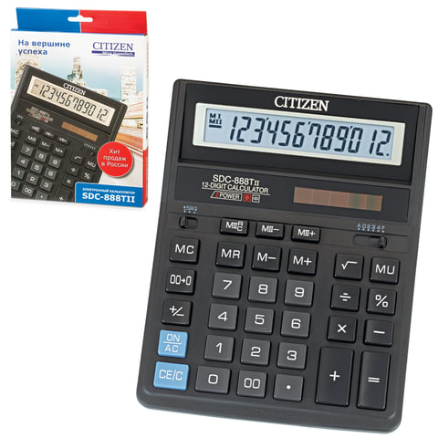 Калькулятор CITIZEN настольный SDC-888T, 12 разрядов, двойное питание, 205х159мм