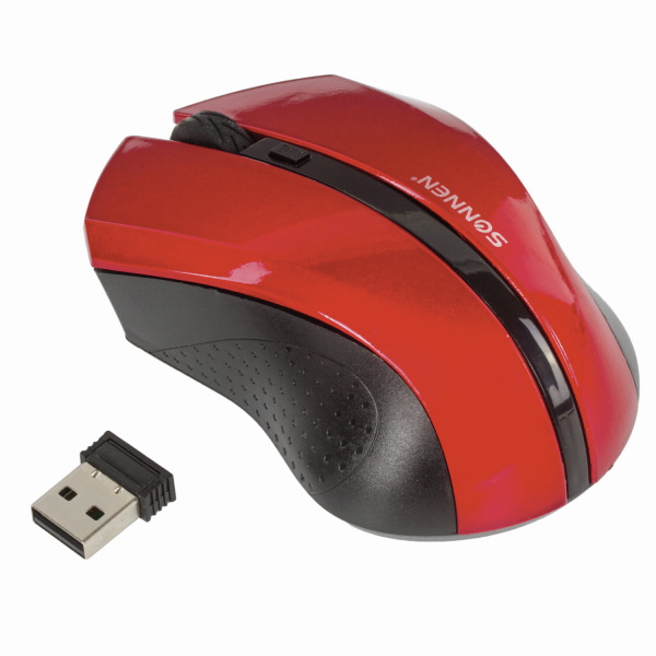 Мышь беспроводная SONNEN WM-250R, USB, 1600 dpi, 3 кнопки + 1 колесо-кнопка, оптическая, красная