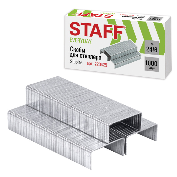 Скобы для степлера №24/6 STAFF цинковое покрытие, 1000шт. Скобы для степлера №24/6 STAFF цинковое покрытие, 1000шт.