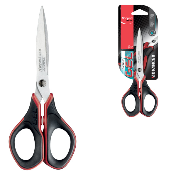 Ножницы MAPED (Франция) "Advanced Gel", 170 мм, прорезиненные ручки, черно-красные, 496210 Ножницы MAPED (Франция) "Advanced Gel", 170 мм, прорезиненные ручки, черно-красные, 496210