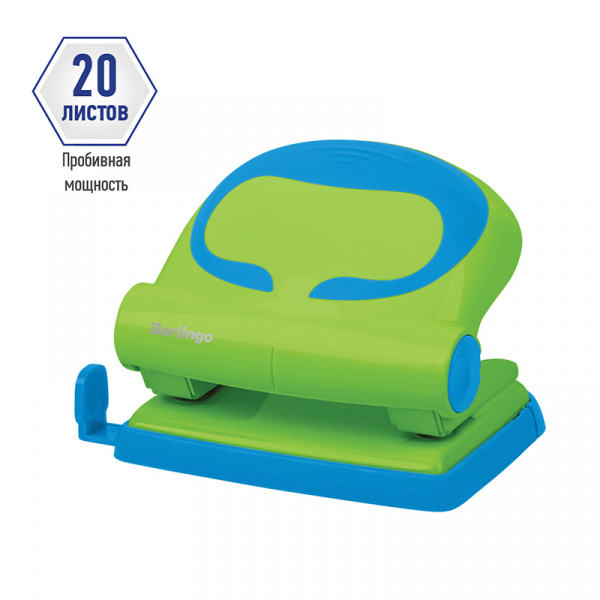 Дырокол Berlingo "Fuze" 20л., пластиковый, зеленый, с линейкой DDp_20002