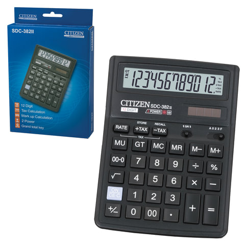 Калькулятор CITIZEN настольный SDC-382, 12 разр., двойное питание, 190х136мм, оригинальный