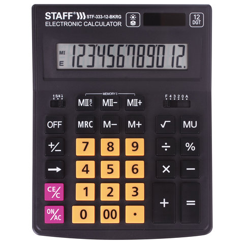 Калькулятор настольный STAFF PLUS  STF-333-BKRG (200x154мм) 12 разрядов, ЧЕРНО-ОРАНЖЕВЫЙ, 250460