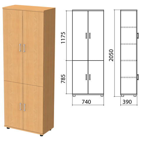 Шкаф закрытый "Монолит", 740х390х2050мм, цвет бук  (ШМ44+ДМ41х2+ДМ42х2)