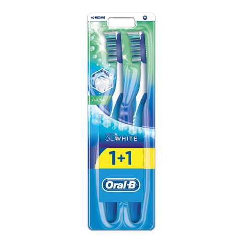Зубные щетки ORAL-B (Орал-Би) 3D White, комплект 2 шт., "Свежесть", средняя 