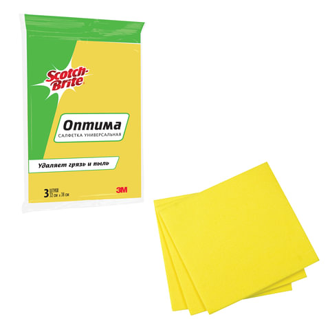 Салфетки универсальные SCOTCH-BRITE, КОМПЛЕКТ 3шт., "Оптима", вискоза, 32х38 см, GPW-O