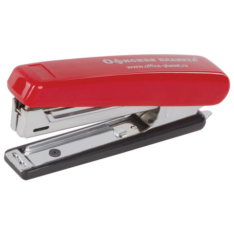 Степлер ОФИСНАЯ ПЛАНЕТА №10, цельнометаллический механизм, красный, 222559
