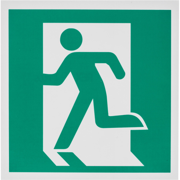 Знак безопасности E01-01 Выход здесь (левостор) (плёнка, 200х200)