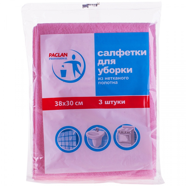 Салфетки для уборки Paclan "Professional", набор 3шт., вискоза, 38*30см