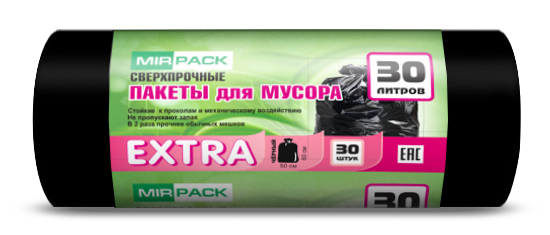 Мешки д/мусора 30л "EXTRA" в рулоне 30 штук, ПНД, 12 мкм, размер 50х60 см, черные