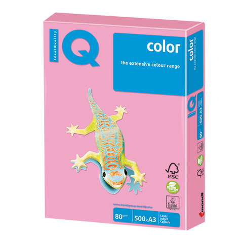 Бумага IQ (АйКью) color, А3, 80 г/м2, 500 л., пастель розовый фламинго, OPI74