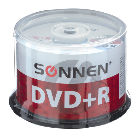 Диски DVD+R (плюс) SONNEN, 4,7 Gb, 16x, Cake Box, 50 шт., 512577