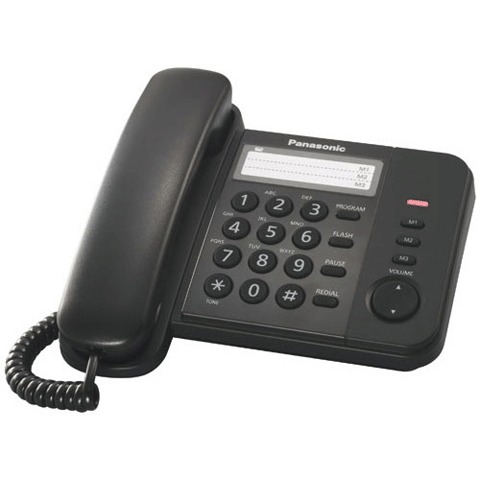 Телефон PANASONIC KX-TS2352RUB, черный, пам 3 ном, повторный набор, тон/имп режим, индикатор вызова