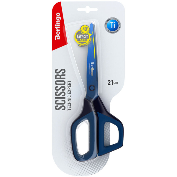Ножницы Berlingo "Technic Expert", 21см, синие, лезвия с титановым покрытием, эргономичные ручки, мя