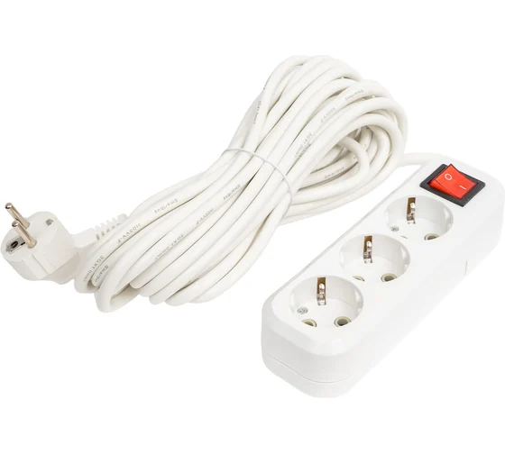 Удлинитель У10-003 3 розетки, с заземлением, 10 А, 3 м, белый, 6696