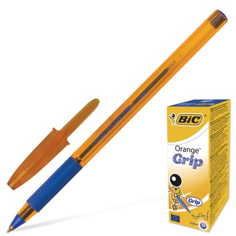 Ручка шариковая BIC "Orange Grip", корп. оранжевый, синие детали, рез.держ, 0,3мм, 811926, синяя