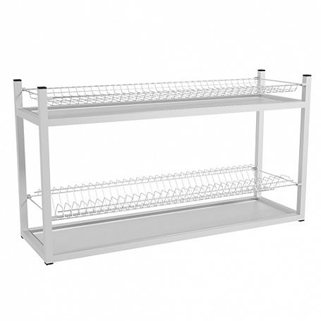 Стеллаж для тарелок и стаканов 2-х полочный СТАНДАРТ СКТСН-11КС (сетки хром., каркас нерж.),895х270х