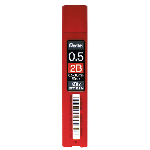 Грифели запасные PENTEL (Япония) в КОМПЛЕКТЕ из 12 шт., "Ain Stein", 2В, 0,5 мм, C275S-2B