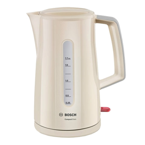 Чайник BOSCH TWK3A017, 1,7л, 2400Вт, закрытый нагревательный элемент, пластик, бежевый Чайник BOSCH TWK3A017, 1,7л, 2400Вт, закрытый нагревательный элемент, пластик, бежевый