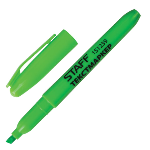 Текстмаркер STAFF, эргономичный корпус, скошенный наконечник 1-3мм, зёлёный, 151239
