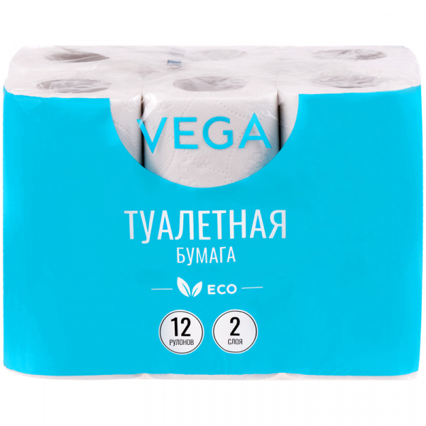 Бумага туалетная Vega ЭКО 2-слойная, 12шт. х15м, тиснение, белая