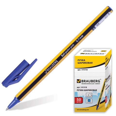 Ручка шариковая BRAUBERG "Dynamic", корпус черно-желтый, толщ.письма 0,7мм, 141518, синяя