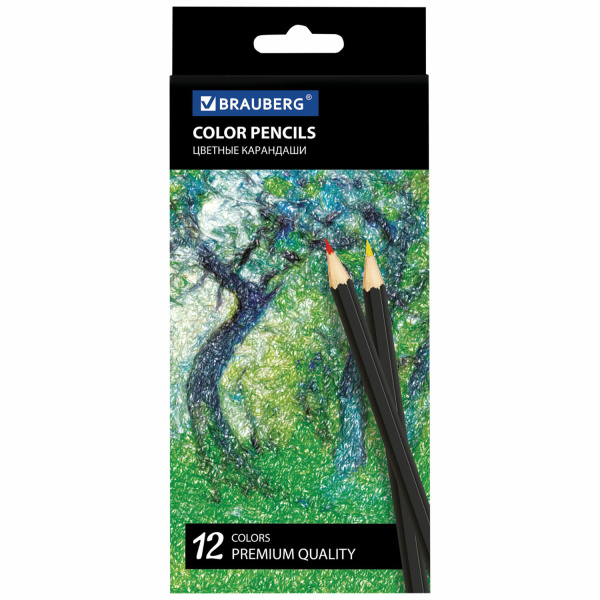Карандаши цветные BRAUBERG 12 цв, черный корпус, заточенные, высшее качество, живопись, 180539 Карандаши цветные BRAUBERG 12 цв, черный корпус, заточенные, высшее качество, живопись, 180539
