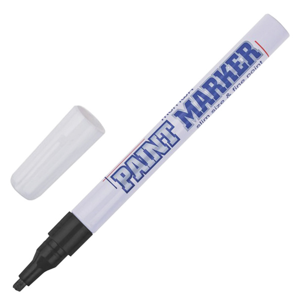 Маркер-краска лаковый (paint marker) MUNHWA "Slim", 2 мм, ЧЕРНЫЙ, нитро-основа, алюм корпус, SPM-01