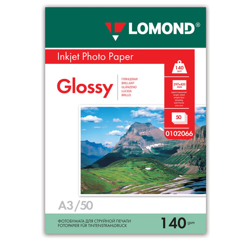 Фотобумага LOMOND д/струйной печати, A3, 140 г/м2, 50 л., односторонняя, глянцевая 0102066