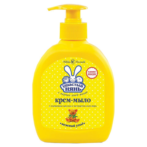 Мыло-крем жидкое ДЕТСКОЕ 300мл УШАСТЫЙ НЯНЬ, с оливковым маслом и алоэ, дозатор, 12209