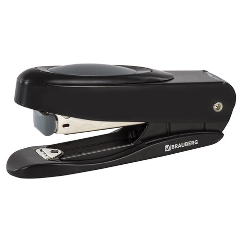 Степлер №24/6, 26/6 металлический BRAUBERG "ST-150MF", до 25 листов, с резиновой накладкой, черный, 
